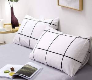 lot 8398 image: KAREVER White Grid Pillowcases Queen 20x30 Inch Microfiber Pack of 2