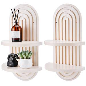 lot 8411 image: Wenqik Boho Rainbow Arch Wooden Floating Wall Shelf 2 Pcs White