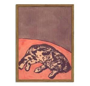 lot 8424 image: XIYHArt Abstract Sleeping Calico Cat Canvas Wall Art 12x16 Inch Wood Framed