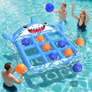lot 8444 image: Instaywell Inflatable Pool Tic Tac Toe Game 72x54 Inch Shark Floating Board