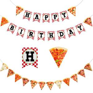 lot 8476 image: Containlol Pizza Party Banner Garland Decorations 3 Pieces