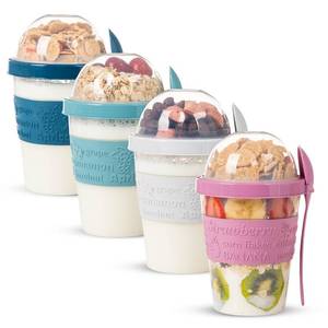 lot 8477 image: EYNEL Reusable Yogurt Parfait Cups with Lids and Spoons 4 Pack 20 oz