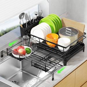lot 13598 image: Fanbsy Expandable Dish Drying Rack Over Sink Adjustable Black