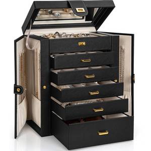 lot 13625 image: AKOZLIN Jewelry Box Organizer 6-Tier 5-Drawer Black
