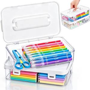 lot 13637 image: YIMITEE 2 Pack Clear Plastic Craft Storage Box with Lid, 9.8 x 6 x 2.5 in