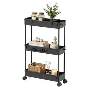 lot 13656 image: SPACELEAD Slim Rolling Storage Cart 3 Tier Mesh Black