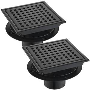 lot 13665 image: Kuaisailsk Shower Floor Drain 6 Inch Square Matte Black 2 Pack