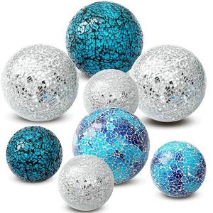 lot 13674 image: Qinyoung Decorative Glass Balls 8 Pcs 3 Inch and 4 Inch Coastal Color