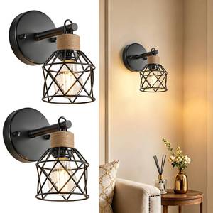 lot 13676 image: Btvsd Set of 2 Black Metal Cage Wall Sconce Bathroom Vanity Light E26 Socket