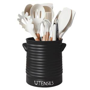 lot 13682 image: Karisky Ceramic Utensil Holder with Cork Base, 6.4 in, Matte Black