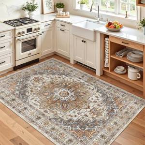 lot 13686 image: Madane Area Rug 4x6 Washable Vintage Turmeric Grey