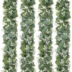 lot 13711 image: KHOYIME Eucalyptus Garland with White Flowers 5.9 Ft 4 Pack Artificial Vine