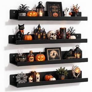 lot 13716 image: Upsimples Acrylic Floating Wall Shelves 15 x 4 Inch Black Set of 4