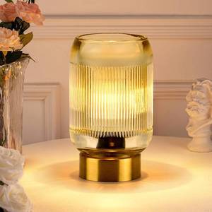 lot 13718 image: SisiHokai Small Battery Operated Lamp Ribbed Amber Glass with Timer