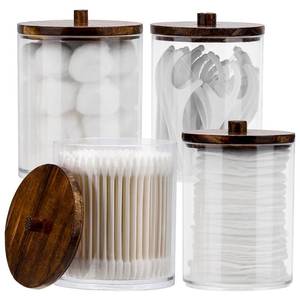 lot 13723 image: Tbestmax Q-Tip Holder Dispenser Clear Plastic Jars 4 Pack 10 Oz 12 Oz