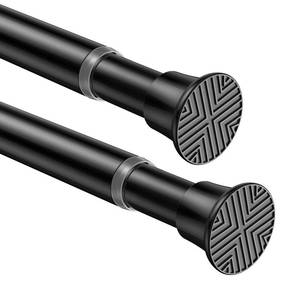 lot 14217 image: QINGYUN Black Tension Curtain Rod 24-48 Inch 2 Pack