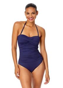 lot 14224 image: Anne Cole Womens One Piece Swimsuit Navy Size 12 Twist Front Shirred