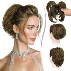 lot 14242 image: RUWISS Human Hair Claw Clip Ponytail Extension 9 Inch Brown Mixed