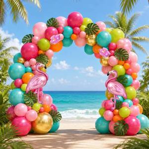 lot 14249 image: Ceeulvu Tropical Balloon Arch Kit Pearl Pink Teal Lemon Green Garland Flamingo