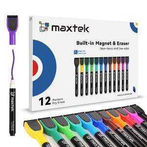 lot 14344 image: Maxtek Magnetic Dry Erase Whiteboard Markers 12 Count Fine Tip Assorted Colors