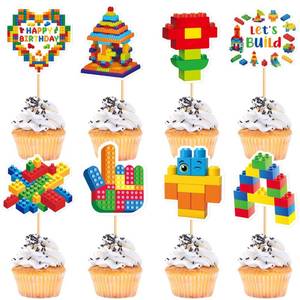 lot 14354 image: Cyodoos Building Block Cupcake Toppers 24 Pcs Birthday Party Decorations