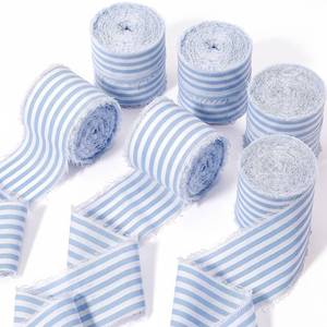 lot 14387 image: Gilprop 6 Rolls Blue and White Stripe Chiffon Ribbon 1.5 Inch x 7 Yards