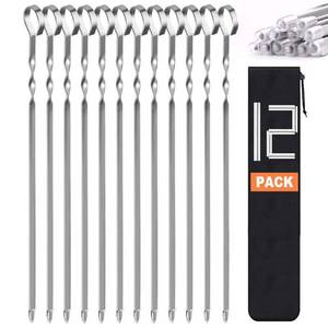 lot 14400 image: LANNEY Metal Kabob Skewers 14 Inch Flat Stainless Steel 12 Pack