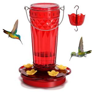 lot 17605 image: Zamelane Glass Hummingbird Feeder 14 oz 5 Feeding Ports with Ant Moat