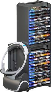 lot 17613 image: Skywin Video Game Storage Tower, Holds 24 Games, Headset Hanger, Black
