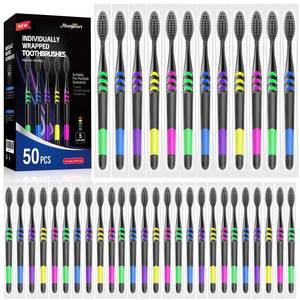 lot 17621 image: JBEIJIAN 50 Pcs Individually Wrapped Disposable Soft Bristle Toothbrush Pack
