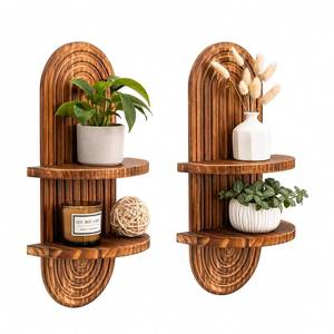 lot 17629 image: CEYAZYE Boho Wooden Arched Floating Wall Shelf 2 Pack 16.9 x 9 In