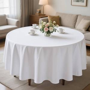 lot 18462 image: MRJ Round Tablecloth 90 Inch Polyester White Wrinkle Resistant
