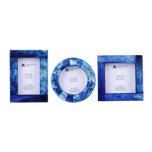 lot 18463 image: Handicrafts Home Mini Picture Frames Set of 3 Blue Bone Inlay