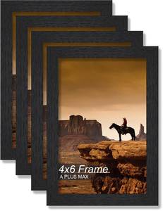lot 18492 image: A PLUS MAX Picture Frame 4x6 Black Set of 4 Tabletop and Wall Mount