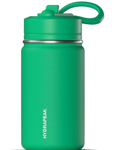lot 2990 image: HydraPeak 14oz Stainless Steel Insulated Bottle w Green Flip Straw Lid
