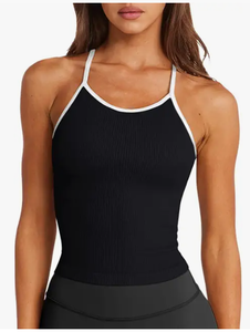 lot 18476 image: LASLULU Womens Racerback Color Block Workout Tank Top Black White Small