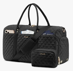 lot 18489 image: Black Quilted Duffel Bag w Gold-Tone Hardware and Small Quilted Pouch