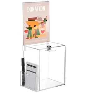 lot 1385 image: Teling Clear Acrylic Suggestion Box with Lock and Card Pocket, 7.5 x 5 x 8 In