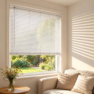 lot 1409 image: HESTIA No Drill Room Darkening Venetian Mini Blinds, White, 18 W x 50 H