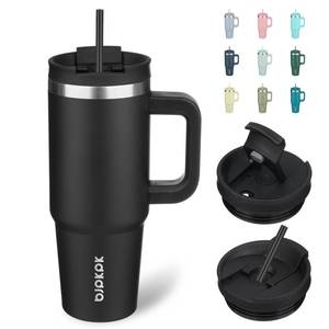 lot 1442 image: BJPKPK 30 oz Insulated Stainless Steel Tumbler with Handle and Straw