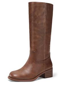 lot 1445 image: Coutgo Womens Knee High Boots Square Toe Chunky Block Heel Dark Brown Size 8