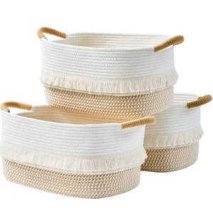 lot 1451 image: BUBUSUN Storage Baskets, 3 Pack, Woven Cotton Rope, 14 x 9 x 8 Inches