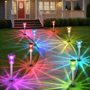 lot 1459 image: Eyrosa Solar Pathway Lights 10 Pack Color Changing Stainless Steel Stake