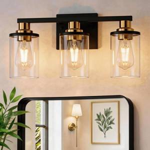 lot 1462 image: DORESshop Bathroom Vanity Light Fixture 3-Light E26 Black and Gold