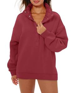lot 2059 image: Locachy Womens Oversized Henley Neck Sweatshirt Pullover Top, Size L