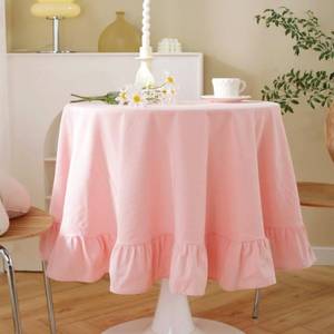 lot 2080 image: HAIRUO Cotton Linen Round Tablecloth Pink 47 Inch