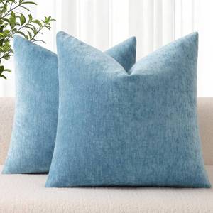 lot 2115 image: decorUhome Chenille Throw Pillow Covers 18x18 Grey Blue Set of 2