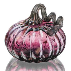 lot 2131 image: QFkris 5 Inch Hand-Blown Glass Pumpkin Decor Purple Fall Figurine