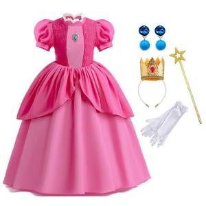 lot 2142 image: WZWLKJ Girls Princess Peach Costume Dress Up Set with Crown and Gloves