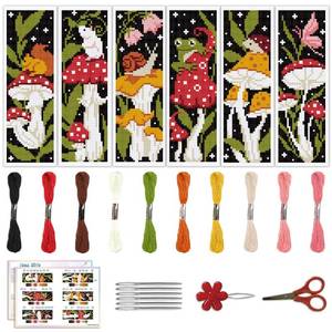 lot 2174 image: Stamped Cross Stitch Bookmark Kit 6 Pcs 11 Count Mushroom